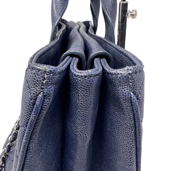 Chanel Large Matelassé Quilted Caviar Shopping Tote Bag Navy Dark Blue - Picture 9 of 17